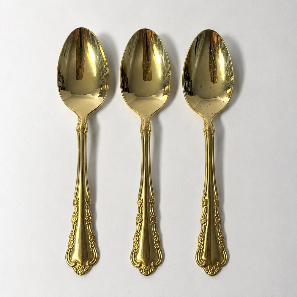1847 Rogers Bros Gold Tone Spoons Set of 3 Vintage Floral Electroplated 6.125in